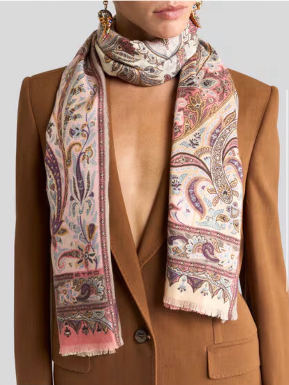 ETRO Paisley Silk/Cashmere Pink & Cream Scarf